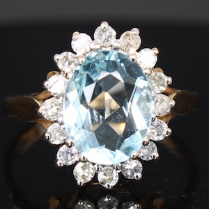 Vintage Aquamarine & Diamond White Gold Ring Size US 7.25, UK O