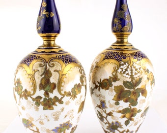 花瓶  Crown Derby アンティーク ロイヤル クラウン ダービー 磁器花瓶：手描きのゴールド