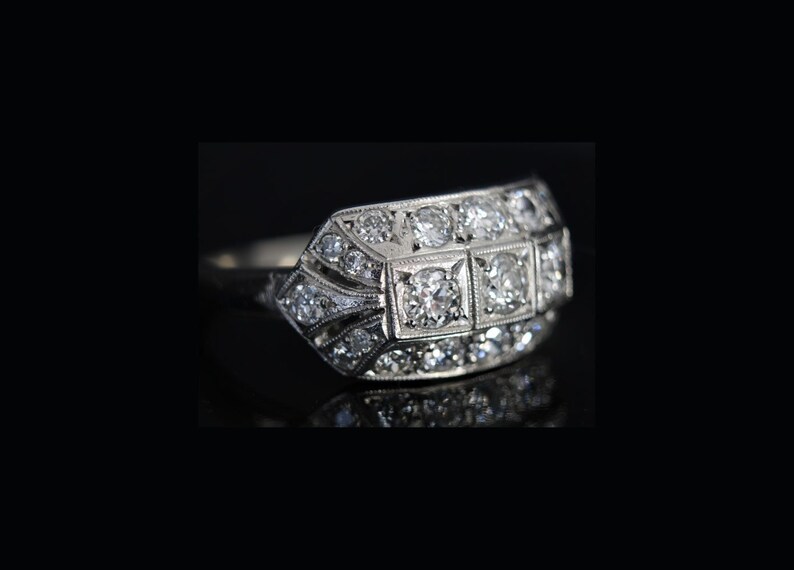 art deco Platinum Diamond Cluster Engagement Ring