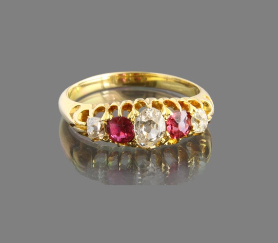 Edwardian 18K Gold Ruby Diamond Ring - Antique En… - image 7