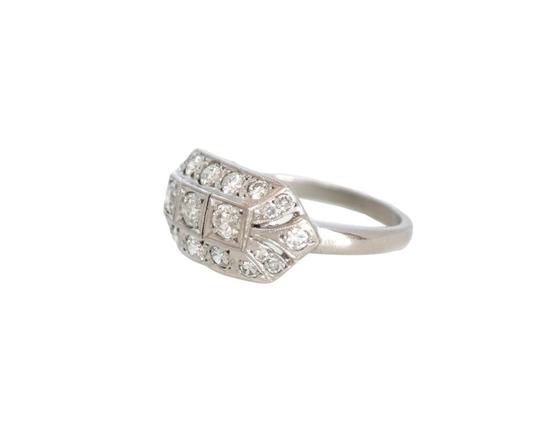 art deco Platinum Diamond Cluster Engagement Ring