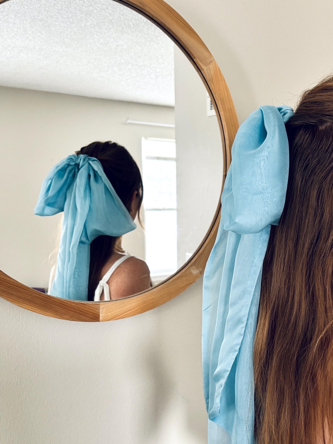 Audrey Toile Medium Bow Hairband in Blue main image 1