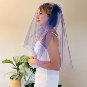 Cobalt Blue Double Layer Bridal Veil retro style nylon tulle blusher veil colorful unique