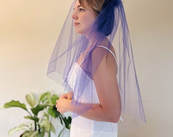 Cobalt Blue Double Layer Bridal Veil retro style nylon tulle blusher veil colorful unique