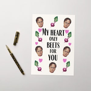 Cartão de amor inspirado no escritório - 'My Heart Only Beets for You' / Cartão de romance / The Office / Dwight Schrute
