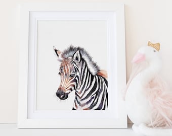 Safari Animal Nursery Decor Art Zebra Print, zebra artwork, safari theme, theme decor, watercolor