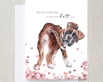 No one butt you Valentines Day Card | Watercolor Puppy Card | Dog Valentines Day Card | Valentines Day Pun | Boxer
