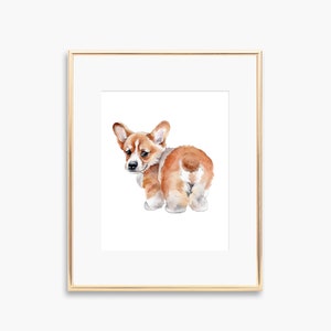 Corgi Puppy Heart Bum Wall Art -  Watercolour Art Print - Dog Illustration - Home Decor - Dog artwork