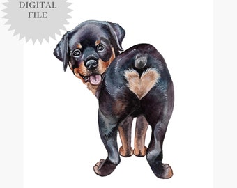 PRINTABLE Rottweiler Dog Puppy Watercolor Print Rottie Dog Wall Art Painting