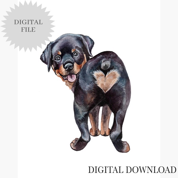 PRINTABLE Rottweiler Dog Puppy Watercolor Print Rottie Dog Wall Art Painting
