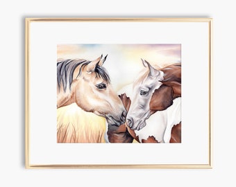 Spirit Hengst des Cimarron Aquarell Wandkunst, Mustang Hengst Pferd Kunstdruck, Wildleder und Appaloosa Pony