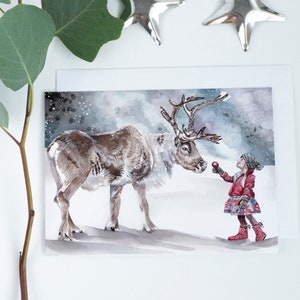 Aquarelle Rennes Carte de Vœux de Noël | Carte de peinture à l’aquarelle | | de cartes de vacances Rudolph Vacances nordiques