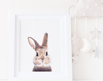 Woodland Animal Nursery Decor Art Prints, baby bunny watercolor print, watercolour rabbit, baby decor, bunny artwork