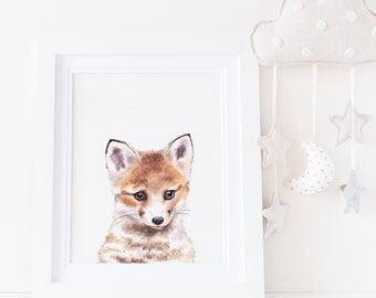 Wald Tier Kinderzimmer Dekor Kunstdrucke, Baby Fuchs, Fuchs Dekor, Babyzimmer, Wald Tier Aquarell Drucke