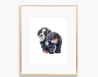 Bernese Mountain Dog Puppy Heart Bum Wall Art -  Watercolour Art Print - Dog Illustration - Home Decor - Dog artwork | Berner
