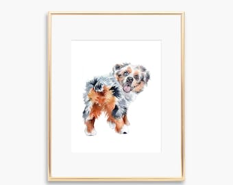 Australian Shepherd Puppy Heart Bum Wall Art -  Watercolour Art Print - Dog Illustration - Home Decor - Dog artwork | Aussie