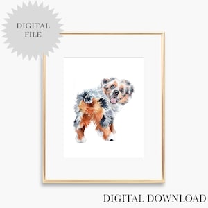 PRINTABLE Australian Shepherd Dog Puppy Watercolor Print Aussie Dog Wall Art Painting