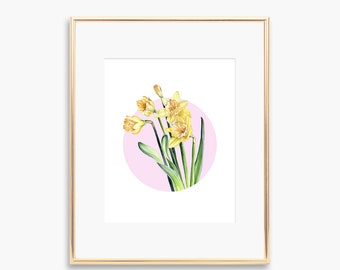 Yellow Sunshine Daffodil Watercolour Art Print - Floral Illustration - Home Decor - Daffodils - Spring Flower Wall Decor