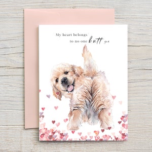 No one butt you Valentines Day Card, Watercolour Dog Card, Dog Valentines Day Card, Valentines Day Pun, Golden Retriever Puppy , Blank Card