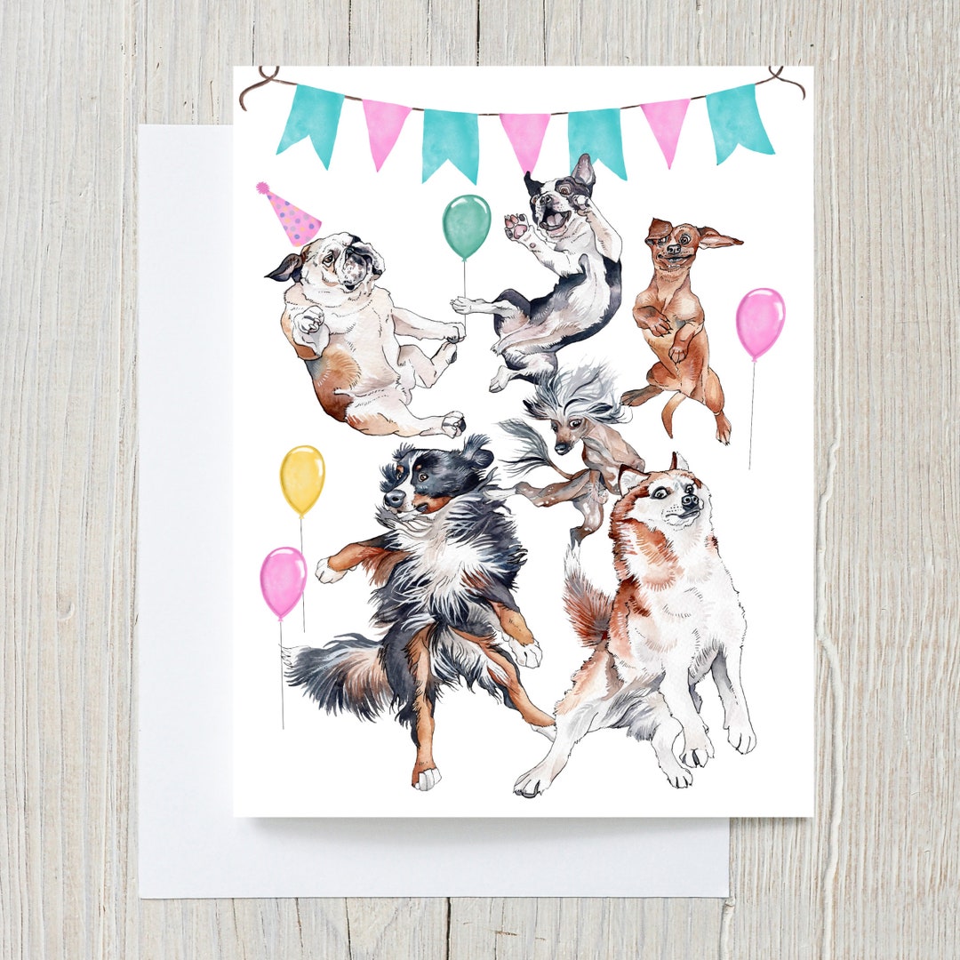 Dog Party Birthday Greeting Card | Cute Puppy A2 Greeting Card ...