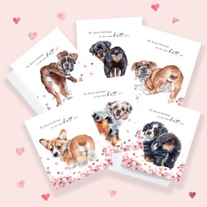 Lot de 6 cartes de voeux avec des fesses de chiot, une carte de chien aquarelle, la Saint-Valentin, un cadeau de la Saint-Valentin pour les amateurs de chiens, à mélanger et à assortir