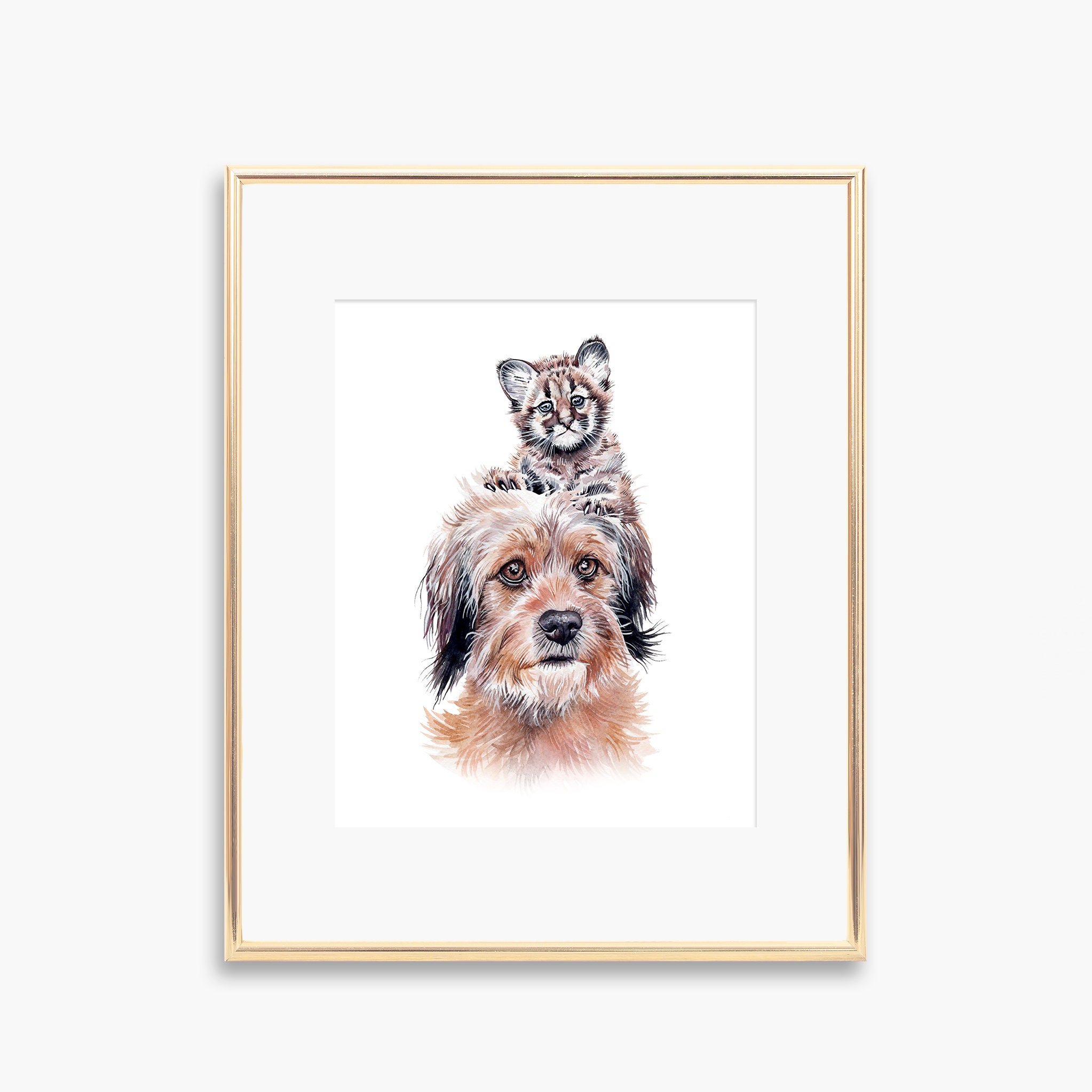 Benji Dog and Cougar Cub Watercolor Wall Art Print, Watercolour Art ...