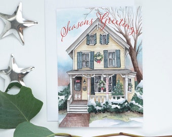 Seasons Greetings Watercolor Christmas Greeting Card | Watercolor Painting Card | Holiday Card | Christmas Decor