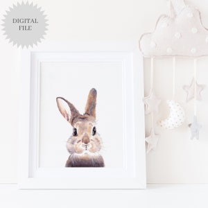 PRINTABLE Baby Bunny Nursery Decor, Baby Animals, Nursery Art, Woodland Theme, Baby Animal Art, Baby&#39;s Room, Forest Animal decor, rabbit art