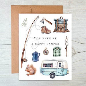 Carte de fête des pères de campeur heureux | Camping en plein air | Carte de correspondance d'amant de nature | Carte de voeux fête des pères | Remorque Camping