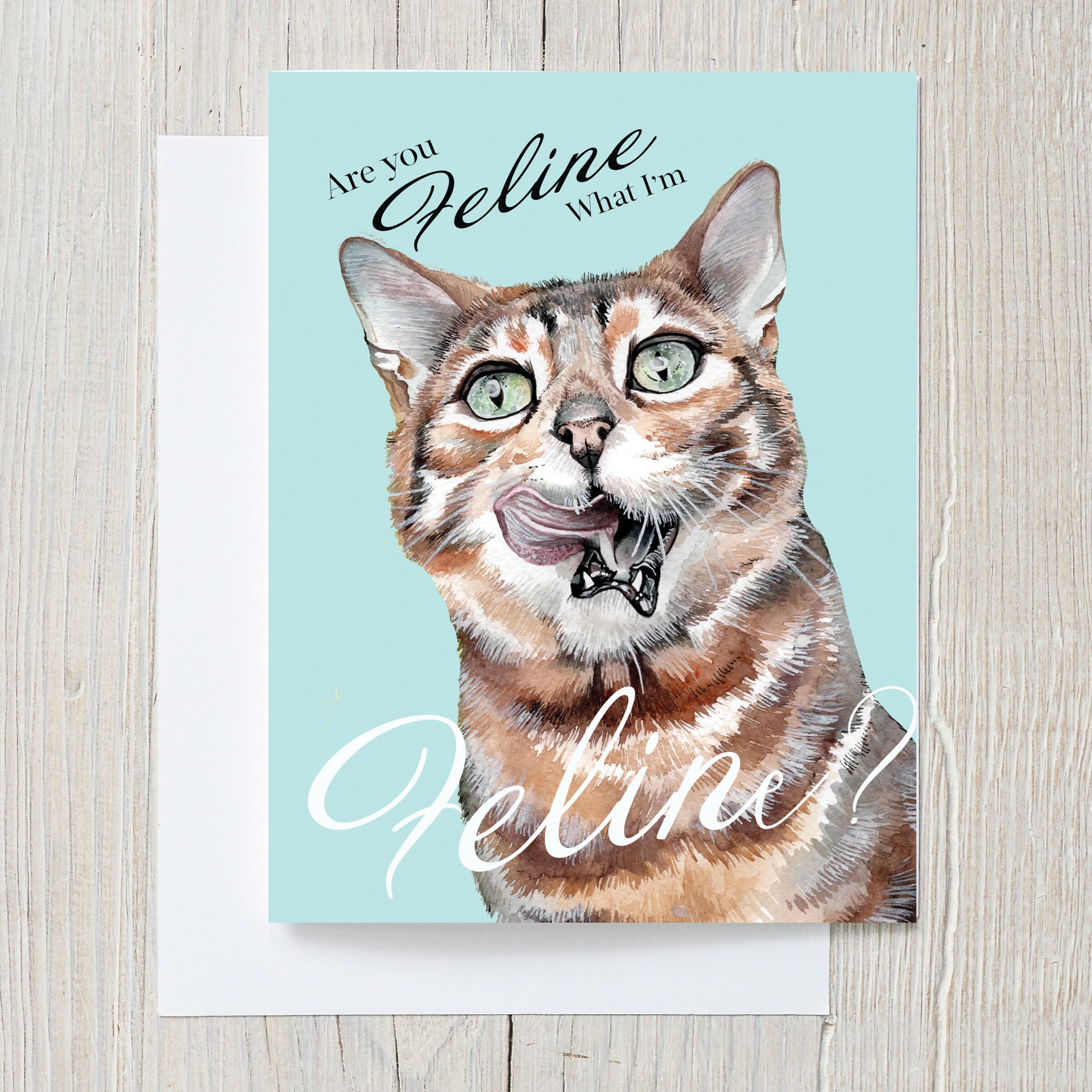 Feline What I'm Feline Valentines Day Card | Watercolor Cat Card | Cat Valentines Day Card | Valentines Day Pun | Kitty