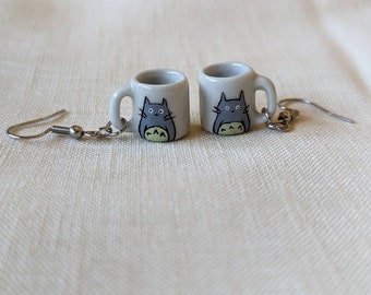 Hand painted Totoro mug earring