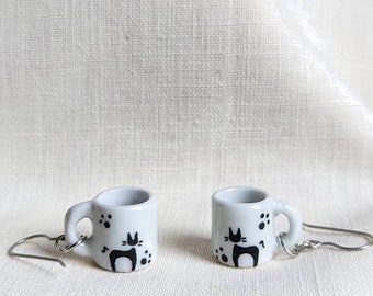 Hand painted Jiji miniature cat mug earring
