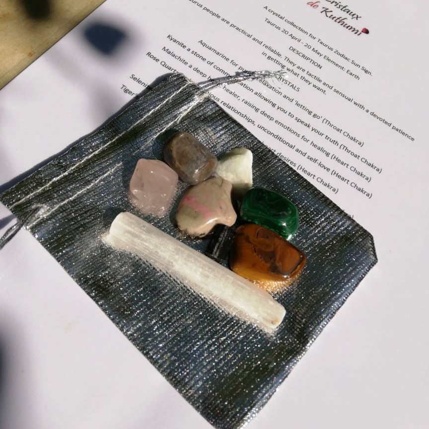 Taurus Zodiac Sun Sign Crystal Collection, 8 Pierres Pour Taurus Star Sign