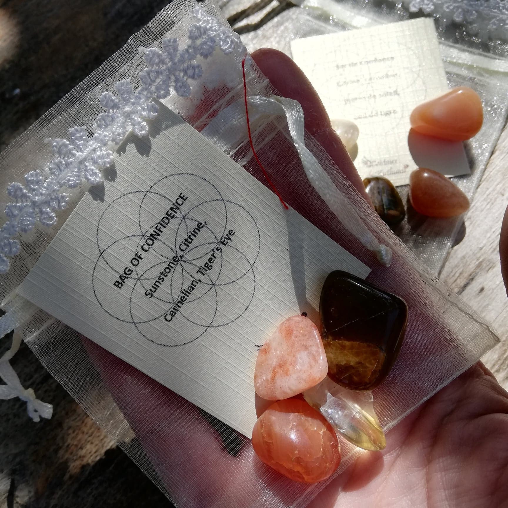 Little Bag Of Confidence Crystals, Sunstone, Tiger's Eye, Citrine, Carnelian, Tumble Stones, Crystal