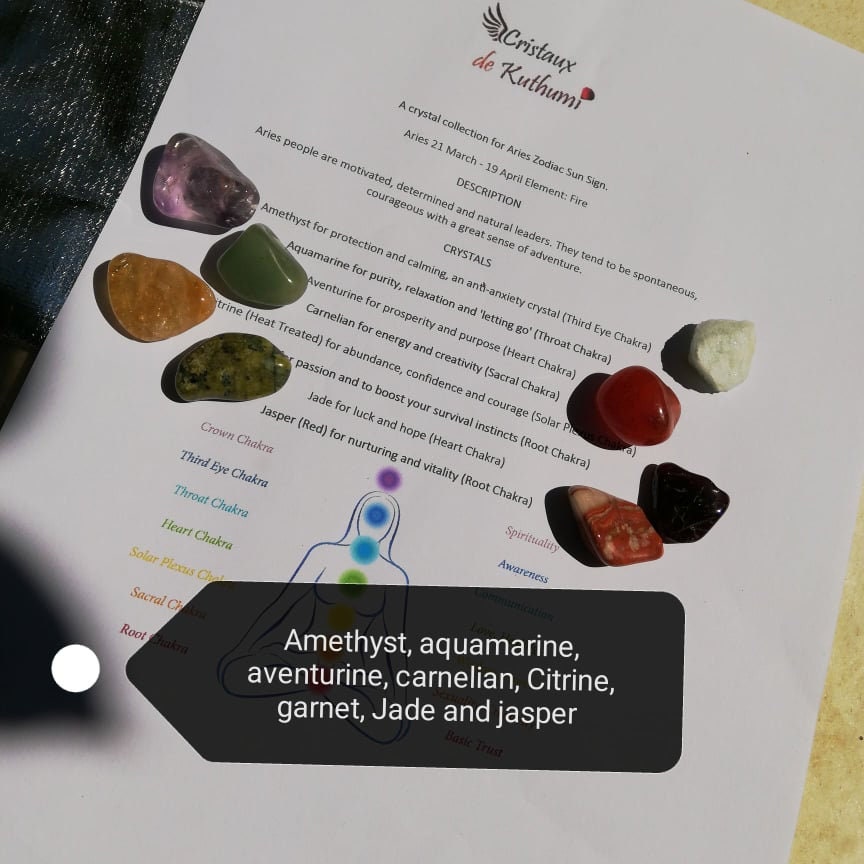 Collection de Cristaux Signe Solaire Du Zodiaque Bélier, 7 Pierres Pour Le Stellaire Bélier