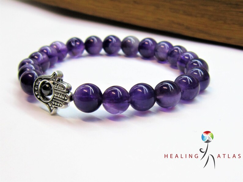 Hamsa Hand Amethyst Fatima Hand Bracelet Hamsa Charm Bracelet Etsy
