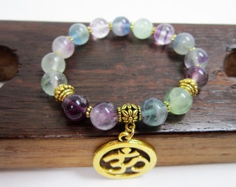 Flourite Bracelet, Healing Fluorite Bracelet, Concentration & Focus Bracelet Fluorite Crown Chakra Bracelet Fluorite Protective Bracelet