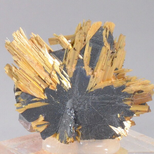 Golden Rutile Crystals and Hematite from Brazil