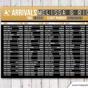 Bruiloft zitplaatsen grafiek - RUSH SERVICE - reizen aankomst luchthaven bruiloft zitplaatsen grafiek receptie poster - GOUD - digitaal afdrukbaar bestand HBC_NA
