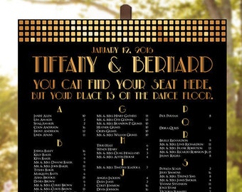 Wedding Seating Chart - RUSH SERVICE - Great Gatsby Gold Art Deco Vintage Wedding Seating Chart  Poster - Digital Printable File HC107