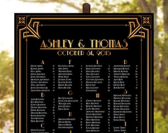 Wedding Seating Chart - RUSH SERVICE - Great Gatsby Gold Art Nouveau Wedding Seating Chart Reception Poster - Digital Printable File HBC19