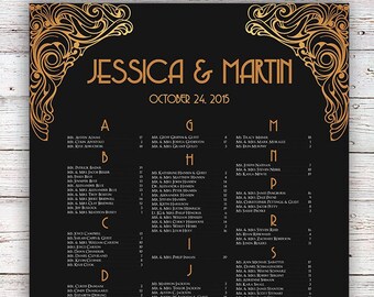 Wedding Seating Chart -RUSH SERVICE- Great Gatsby Gold Art Deco Vintage Wedding Seating Chart Reception Poster-Digital Printable File HBC150