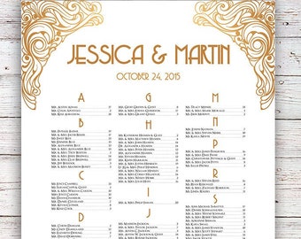 Wedding Seating Chart - RUSH SERVICE - Great Gatsby Gold Art Deco Vintage Wedding Seating Chart  Poster - Digital Printable File HC150