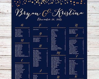 Gold Konfetti Marine Sitzplan Hochzeit Poster (Digitale Druckbare Datei)