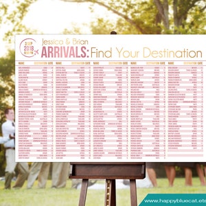 Plano de asientos para bodas - SERVICIO URGENTE - Llegadas al aeropuerto Plano de asientos para bodas Póster de recepción dorado y rosa - Archivo digital imprimible H129