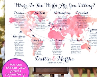 "Aquarell Weltkarte Hochzeit Sitzplan ""Reise"" Thema (Digitale Datei)"