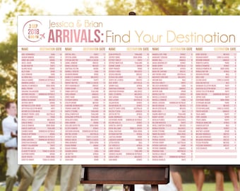 Airport Travel Hochzeit Sitzplan: Gold & Rose Ankunft (Digitale Druckbare Datei)