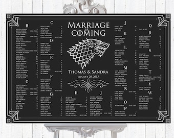 Game of Thrones Hochzeits-Sitzplan Poster (Digitale Druckbare Datei)