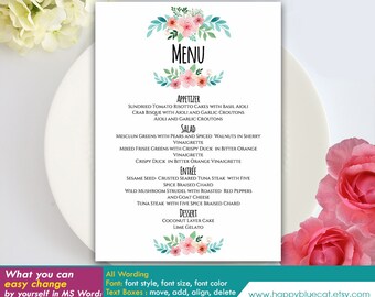 Menu Di Natale Formato Word.Fai Da Te Matrimonio Menu Modello Download Immediato Testo Etsy