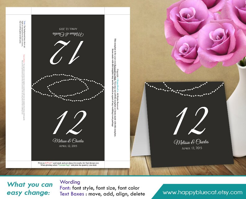 Diy Printable Table Number Card Template Instant Download Etsy